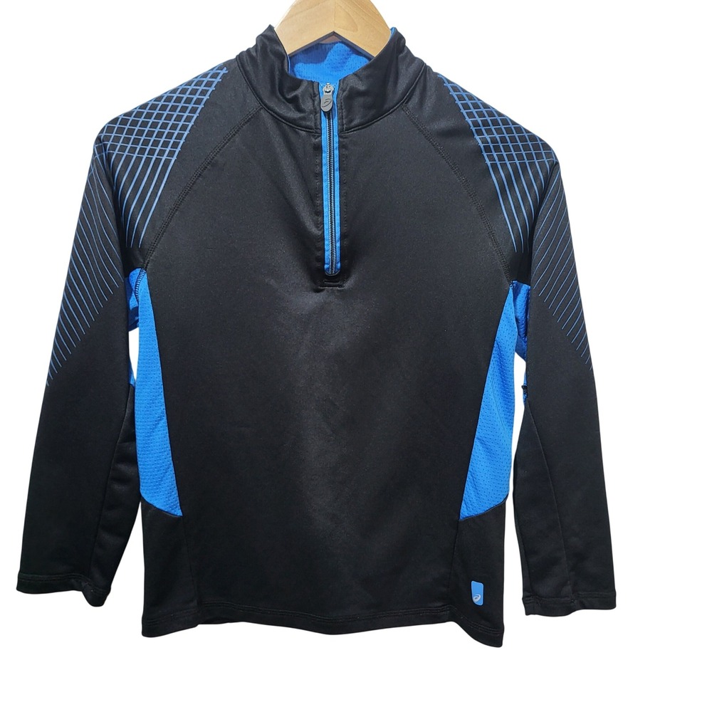 ASICS Kids Black Blue Quarter Zip Long‎ Sleeve Athletic Shirt Size M 10 12